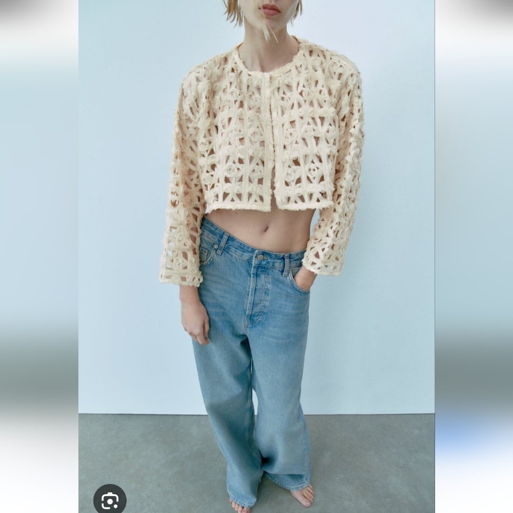 Zara Open Knit Cropped Cardigan Blazer Jacket Size S - Picture 14 of 16